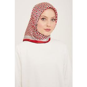 Armine 9151-31 Siyah-Kırmızı Geometrik Desen Tivil İpek Eşarp