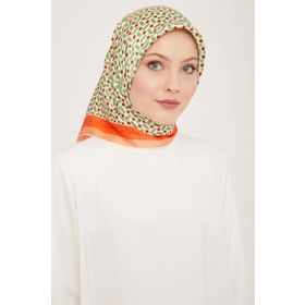 Armine 9151-34 Yeşil-Kahverengi Geometrik Desen Tivil İpek Eşarp
