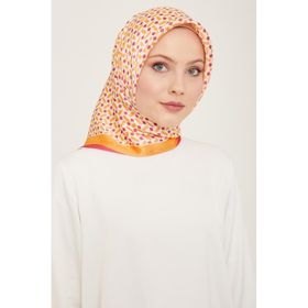 Armine 9151-52 Turuncu-Pembe Geometrik Desen Sura İpek Eşarp