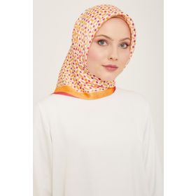 Armine 9151-52 Turuncu-Pembe Geometrik Desen Sura İpek Eşarp