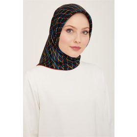 Armine 9152-11 Siyah Kırmızı Dijital Örgü Desen Sura İpek Eşarp
