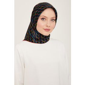 Armine 9152-11 Siyah Kırmızı Dijital Örgü Desen Sura İpek Eşarp