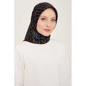 Armine 9152-11 Siyah Kırmızı Dijital Örgü Desen Tivil İpek Eşarp