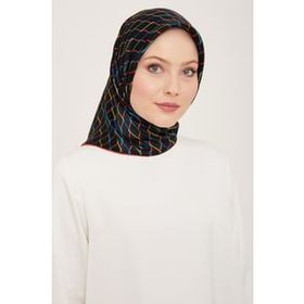 Armine 9152-11 Siyah Kırmızı Dijital Örgü Desen Tivil İpek Eşarp