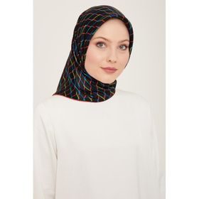 Armine 9152-11 Siyah Kırmızı Dijital Örgü Desen Tivil İpek Eşarp