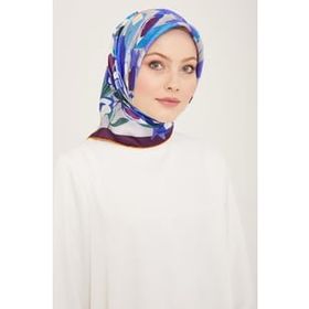 Armine 9153-61 Patlıcan Mor-Mavi Çiçek Desen Tivil İpek Eşarp