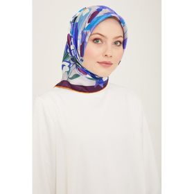 Armine 9153-61 Patlıcan Mor-Mavi Çiçek Desen Tivil İpek Eşarp