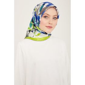 Armine 9153-81 Neon Yeşil-Lacivert Çiçek Desen Tivil İpek Eşarp