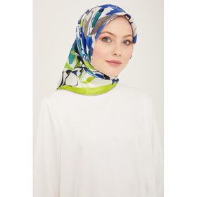 Armine 9153-81 Neon Yeşil-Lacivert Çiçek Desen Tivil İpek Eşarp
