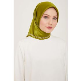 Armine 9154-84 Yeşil-Beyaz Düz Renk Tivil İpek Eşarp