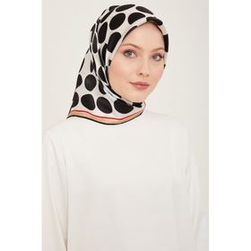 Armine 9156-82 Siyah-Beyaz Puantiye Desen Tivil İpek Eşarp