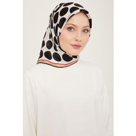 Armine 9156-82 Siyah-Beyaz Puantiye Desen Tivil İpek Eşarp