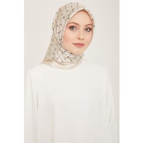 Armine 9166-01 Krem Geometrik Desen Tivil İpek Eşarp
