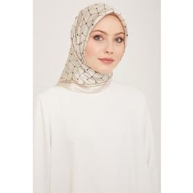 Armine 9166-01 Krem Geometrik Desen Tivil İpek Eşarp