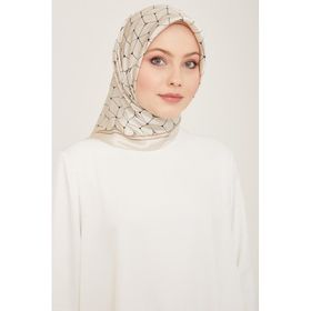 Armine 9166-01 Krem Geometrik Desen Tivil İpek Eşarp
