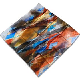 Armine 9171-07 Turuncu Mavi Geometrik Desen Tivil İpek Eşarp