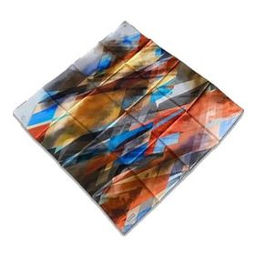 Armine 9171-07 Turuncu Mavi Geometrik Desen Tivil İpek Eşarp