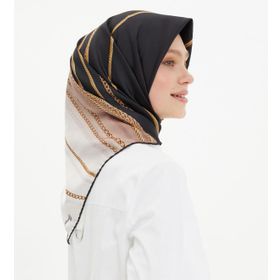 Armine Sport Twill Nostalji Desen Siyah Gold Ekru Vizon Eşarp