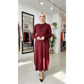 Armine Trend 25YTD955 Bordo Yakası Bağcık Detaylı Triko Kadın Elbise