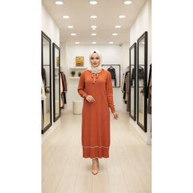 Armine Trend 25YTD955 Şeftali Yakası Bağcık Detaylı Triko Kadın Elbise