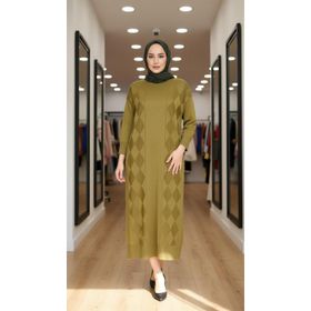 Armine Trend 25YTD958 Baklava Desenli Yağ Yeşili Kadın Elbise