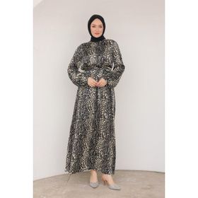 Armine Trend Siyah 24KT904 Leopar Desenli Beli Kemerli Elbise