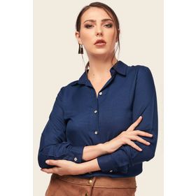 Armonika ARM-18Y001176 Lacivert Uzun Kollu Düz Kadın Gömlek
