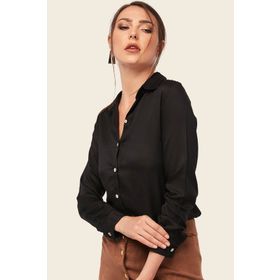 Armonika ARM-18Y001176 Siyah Uzun Kollu Düz Kadın Gömlek