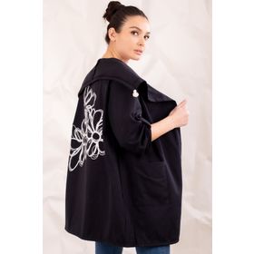 Armonika ARM-20K024030 Lacivert Sırtı Çiçek Baskılı Mevsimlik Kadın Ceket