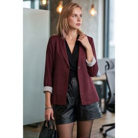 Armonika ARM-22K001122 Kadın Bordo Kol İçi Çizgili Tek Düğmeli Ceket