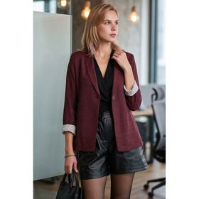 Armonika ARM-22K001122 Kadın Bordo Kol İçi Çizgili Tek Düğmeli Ceket