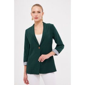 Armonika ARM-22K001122 Kadın Zümrüt Kol İçi Çizgili Tek Düğmeli Ceket