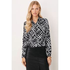 Armonika ARM-22Y001144 Kadın Siyah Kare Desen Oversize Uzun Basic Gömlek