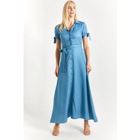 Armonika ARM-23Y001004 Kadın Indigo Kolu Bağlamalı Beli Kuşaklı Gömlek Elbise