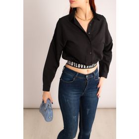 Armonika ARM-23Y001005 Kadın Siyah Beli Lastikli Crop Gömlek