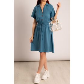 Armonika ARM-23Y001035 Kadın Indigo Beli Lastikli Kısa Kol Gömlek Elbise