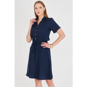 Armonika ARM-23Y001035 Kadın Lacivert Beli Lastikli Kısa Kol Gömlek Elbise