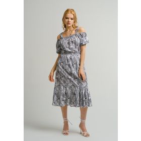 Armonika ARM-23Y001053 Kadın Füme Desenli Beli Lastikli Askılı Elbise