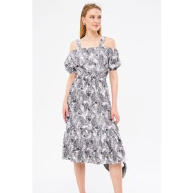 Armonika ARM-23Y001053 Kadın Füme Desenli Beli Lastikli Askılı Elbise