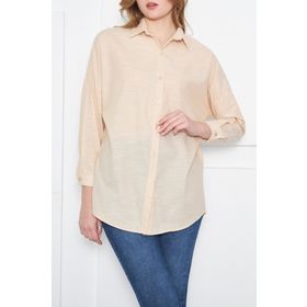Armonika ARM-23Y001129 Kadın Bej Çizgili Görünümlü Oversize Uzun Basic Gömlek
