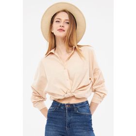 Armonika ARM-23Y001129 Kadın Bej Çizgili Görünümlü Oversize Uzun Basic Gömlek