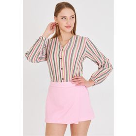 Armonika ARM-24K001002 Kadın Pembe Kolu Lastikli Bürümcük Gömlek