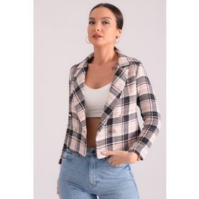 Armonika ARM-24K001014 Kadın Pudra Kruvaze Yaka Tüvit Crop Ceket