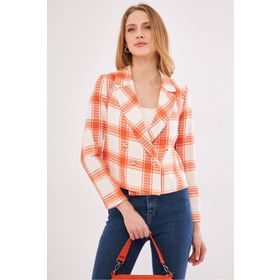 Armonika ARM-24K001014 Kadın Turuncu Kruvaze Yaka Tüvit Crop Ceket