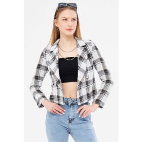 Armonika ARM-24K001014 Pudra Mavi Kruvaze Yaka Tüvit Crop Kadın Ceket