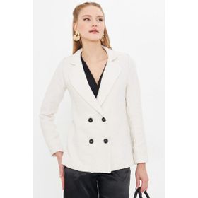 Armonika ARM-24K001037 Kadın Beyaz Çizgi Desenli Dört Düğmeli Kaşe Ceket