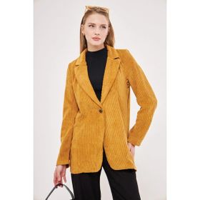 Armonika ARM-24K001043 Kadın Hardal Tek Düğmeli Kadife Ceket