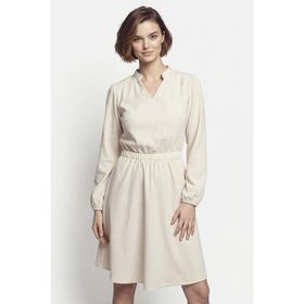 Armonika ARM-25K001049 Kadın Krem Kadife V Yaka Beli Lastikli İnce Fitilli Kloş Elbise
