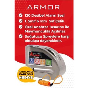 Armor 606 MVA Paslanmaz Çelik Alarmlı 6 mm Gri Disk Kilidi