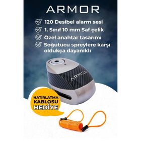 Armor 610 Mva 10 Mm Alarmlı Çelik Disk Kilit Motorsiklet Kilidi Hatırlatma Kablosu